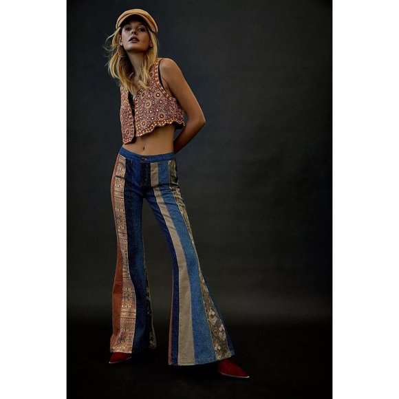 Free People Serena Low-Rise Flare Jeans Size 26 Patchwork 70s Boho